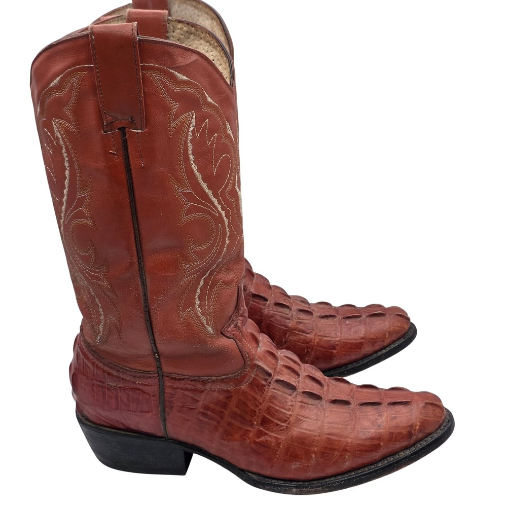 Darios Boots Caiman Tail Western Cowboy Boots Mens Cognac Brown Exotic Leather